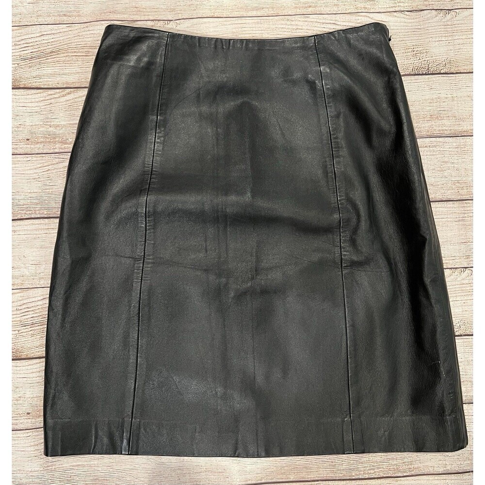 Y2K Vintage Alfani Black Leather Skirt Side Zip Woman’s Clothing Size 8